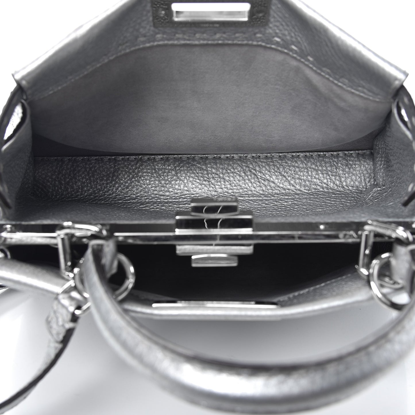 Cuoio Romano Lux Selleria Medium Peekaboo Iconic Satchel Argento