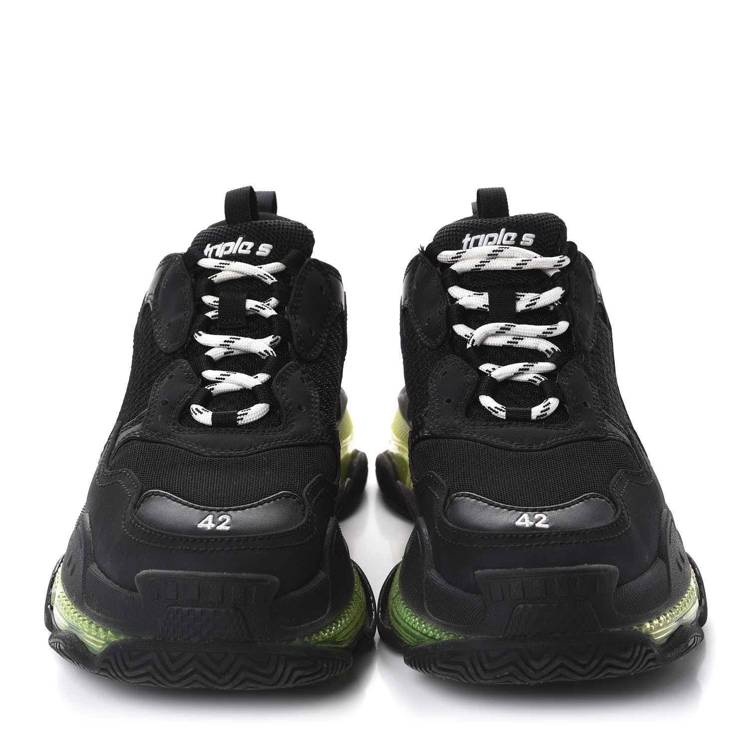 Balenciaga Fabric Mesh Clear Sole Mens Triple S Sneakers 42 Black Yellow Fluo 2 of 8
