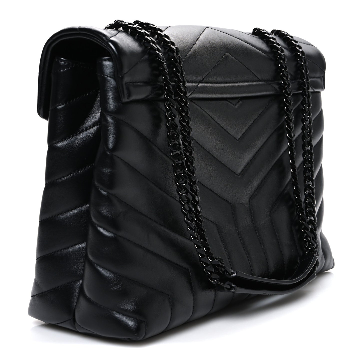 Calfskin Y Quilted Monogram Monochrome Medium Loulou Chain Satchel Black Black