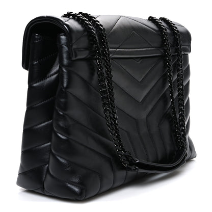 Saint Laurent Calfskin Y Quilted Monogram Monochrome Medium Loulou Chain Satchel Black Black 3 of 10