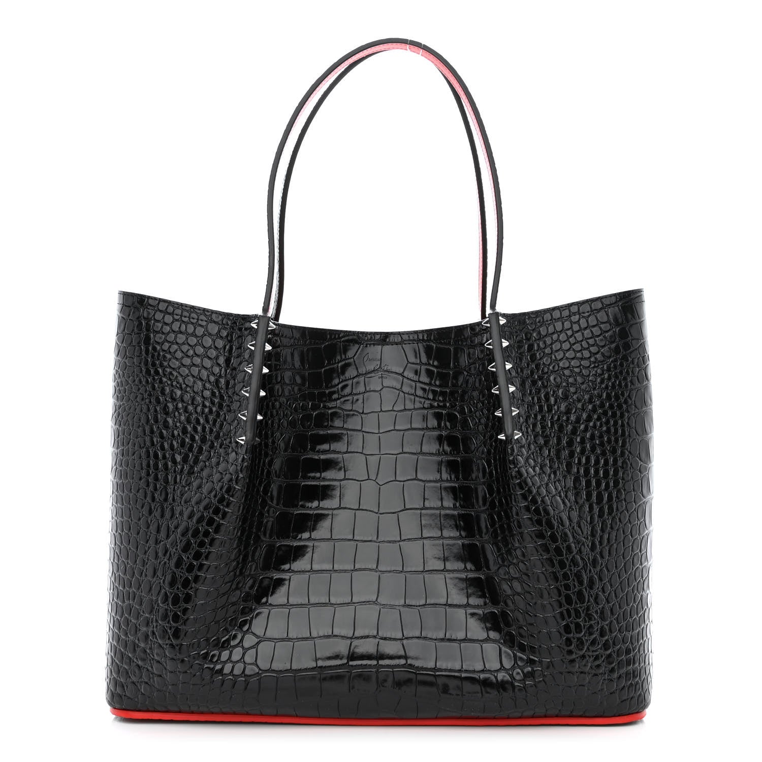 Christian Louboutin Calfskin Crocodile Embossed Spikes Large Cabarock Black 1 of 9