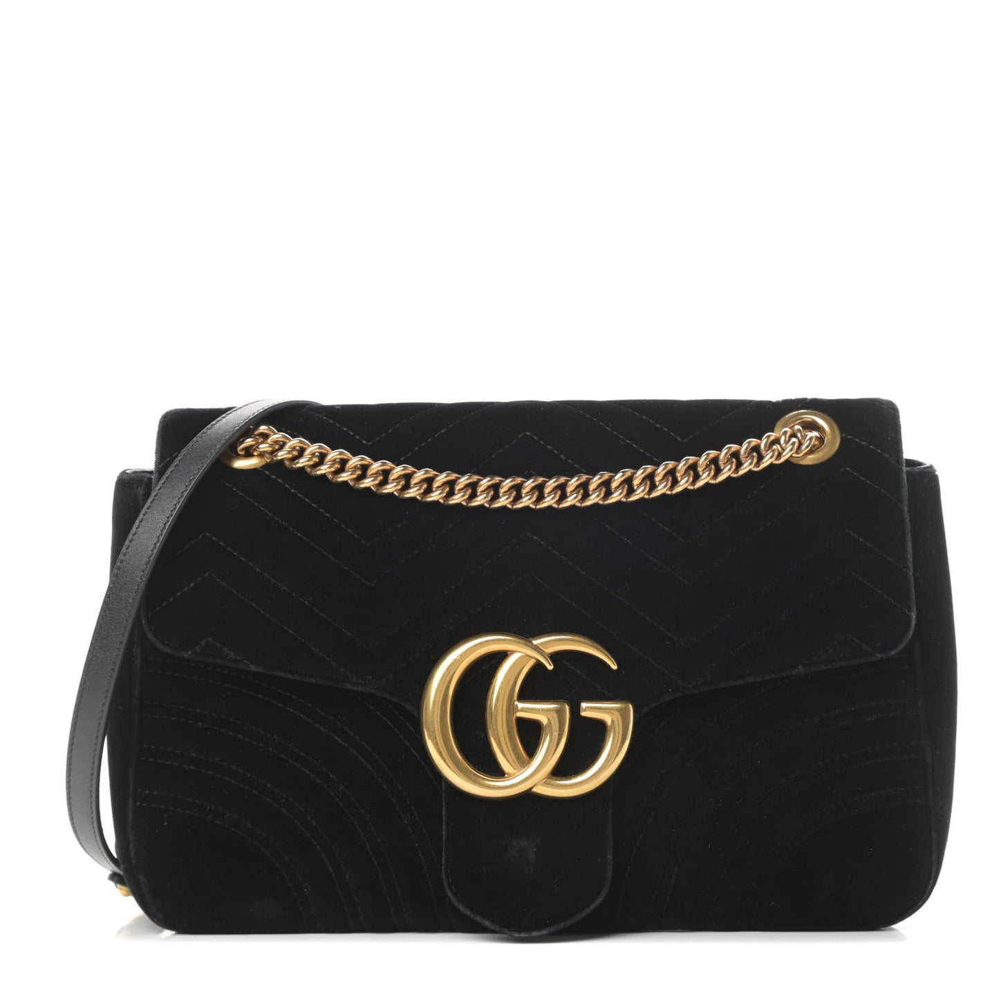 Velvet Matelasse Medium GG Marmont Shoulder Bag Black