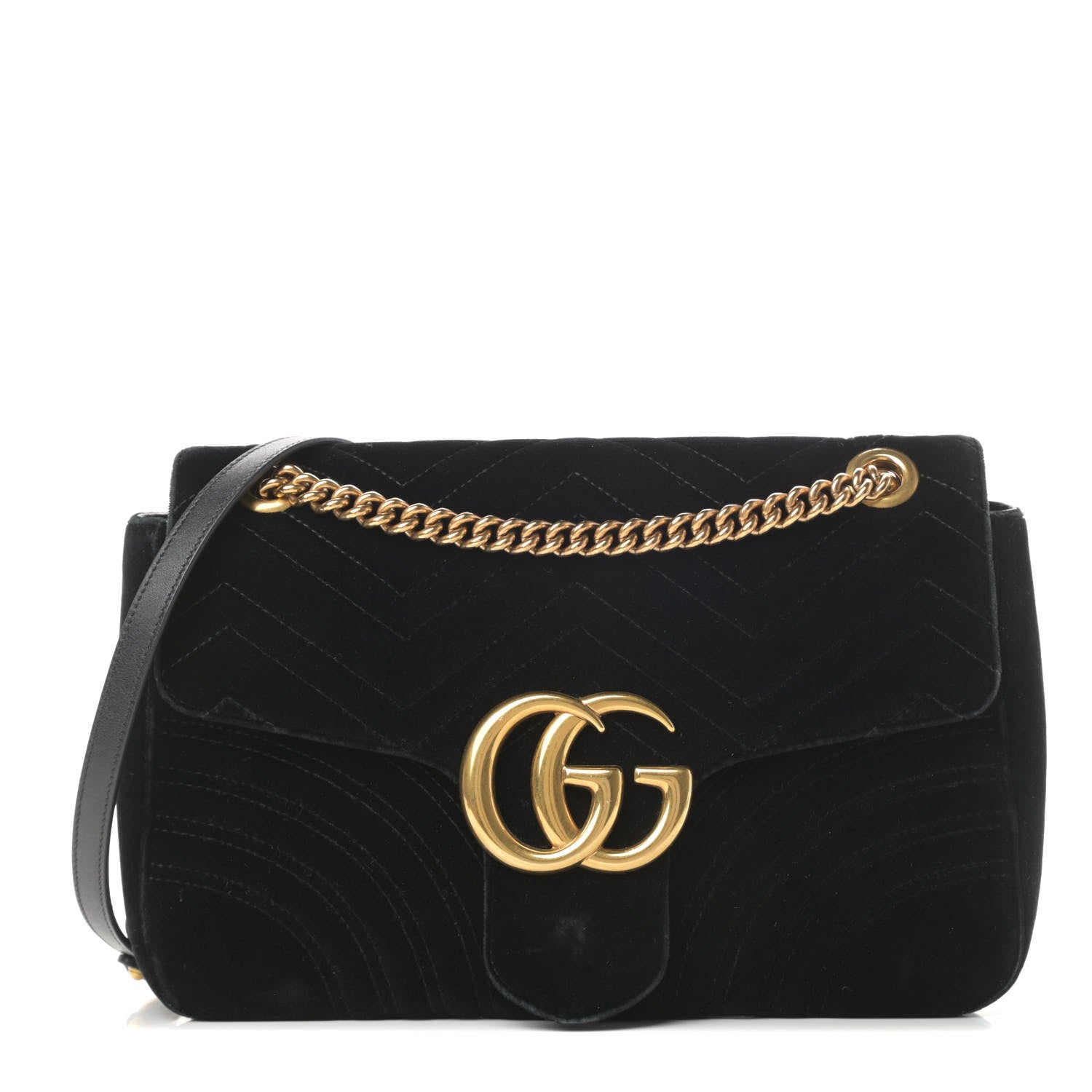 Gucci Velvet Matelasse Medium GG Marmont Shoulder Bag Black 1 of 16