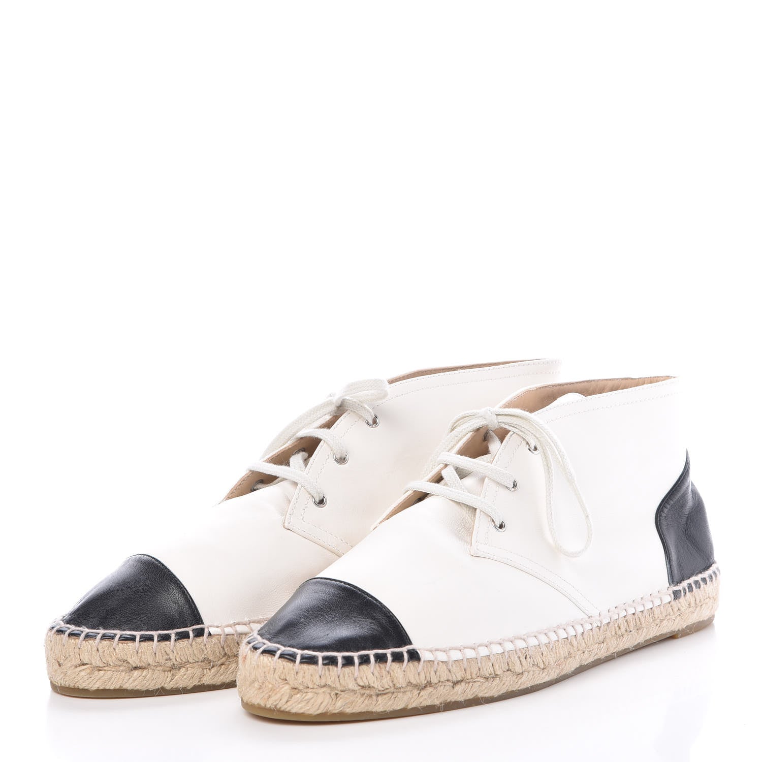 Chanel Lambskin Cap Toe Lace Up Espadrilles 42 White Black 3 of 8