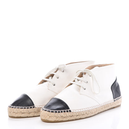 Chanel Lambskin Cap Toe Lace Up Espadrilles 42 White Black 3 of 8