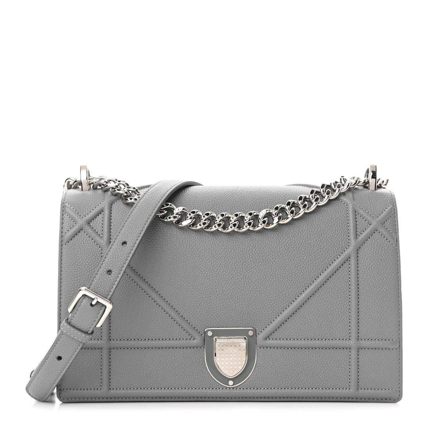 Grained Calfskin Medium Diorama Flap Bag Gris