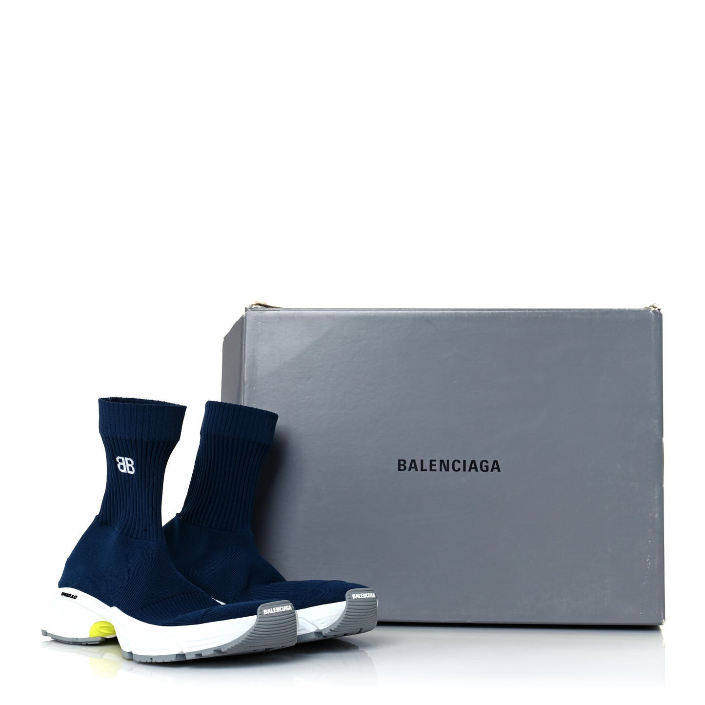 Technical Ribbed 3D Recycled Knit Tri-Color Womens Speed 3.0 Sneakers 38 Navy White Grey Fluo Yellow