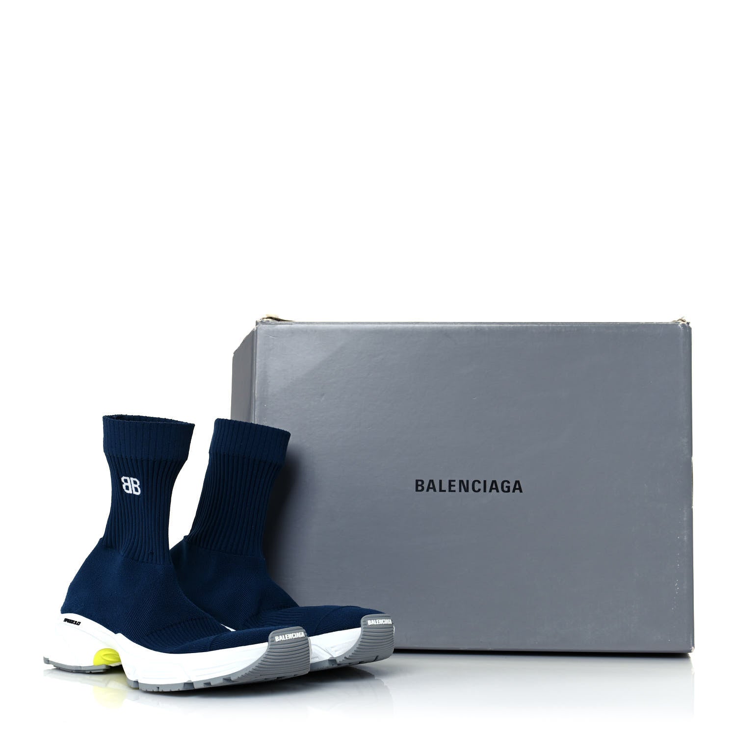 Balenciaga Technical Ribbed 3D Recycled Knit Tri-Color Womens Speed 3.0 Sneakers 38 Navy White Grey Fluo Yellow 7 of 7
