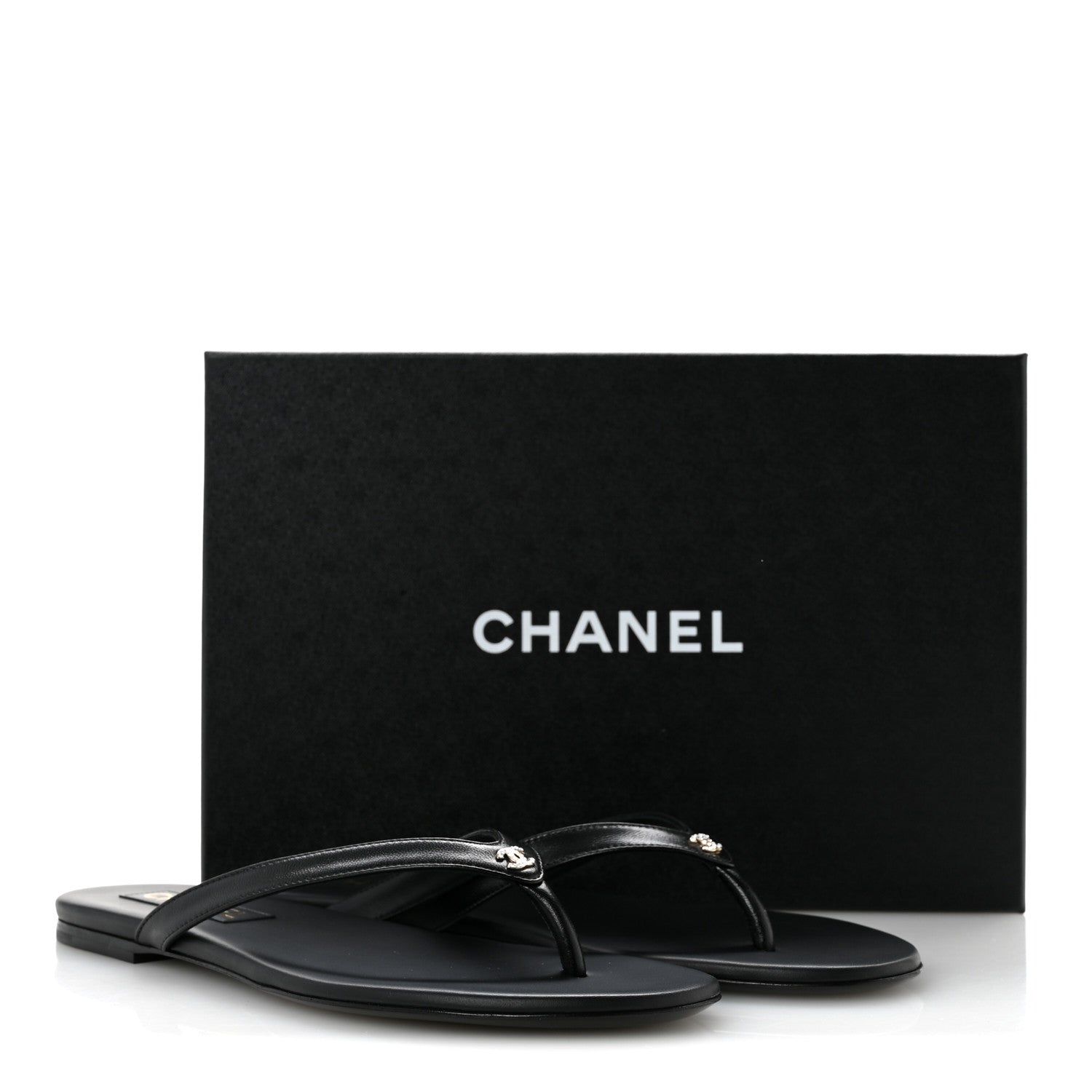 Chanel Shiny Lambskin Crystal CC Thong Sandals 37 Black 39.5 Black 10 of 10