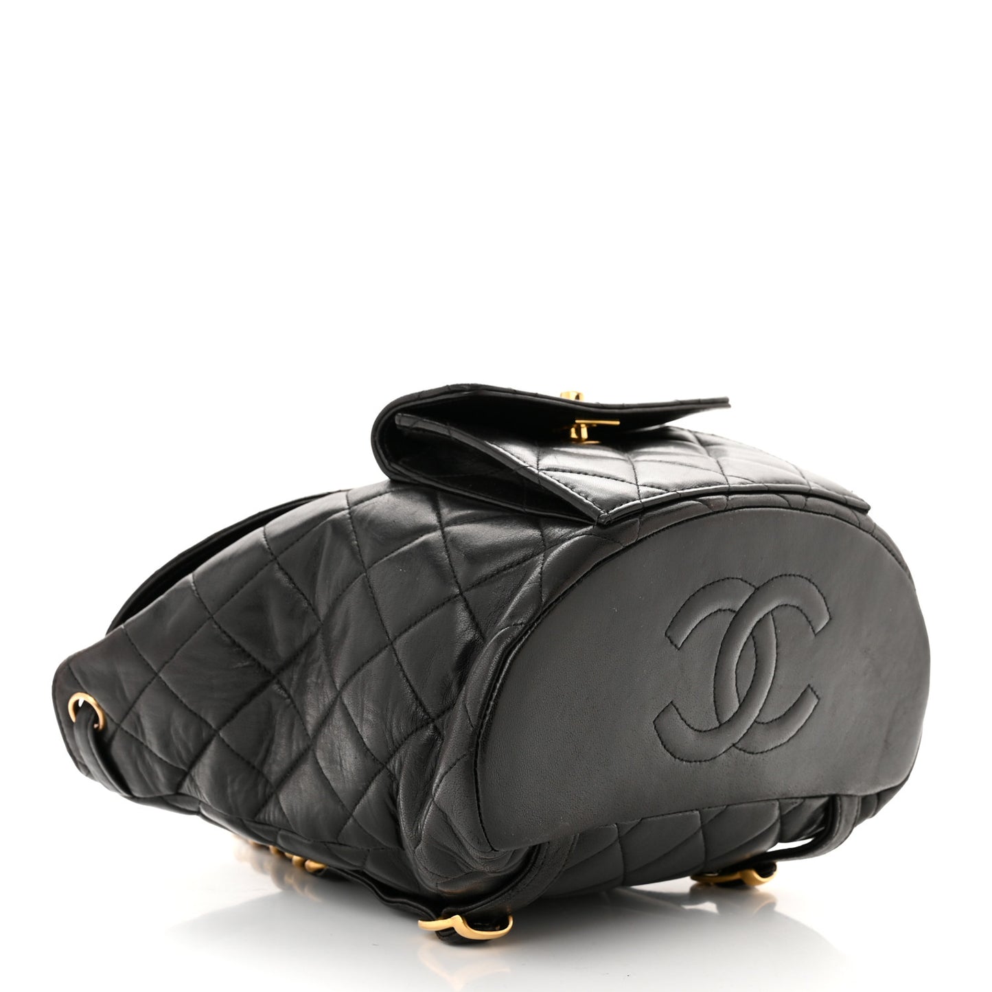 Lambskin Quilted Drawstring Backpack Black