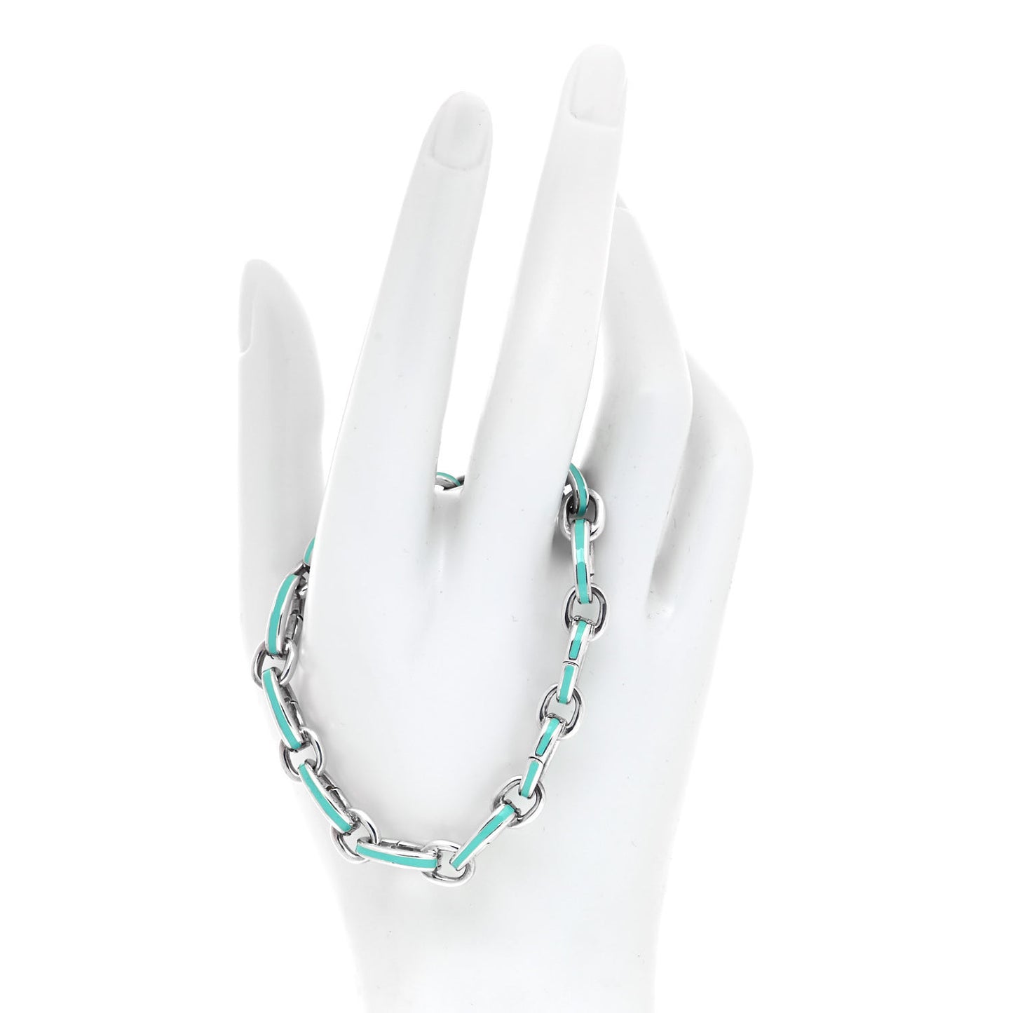 Sterling Silver Enamel Clasping Link Bracelet Blue