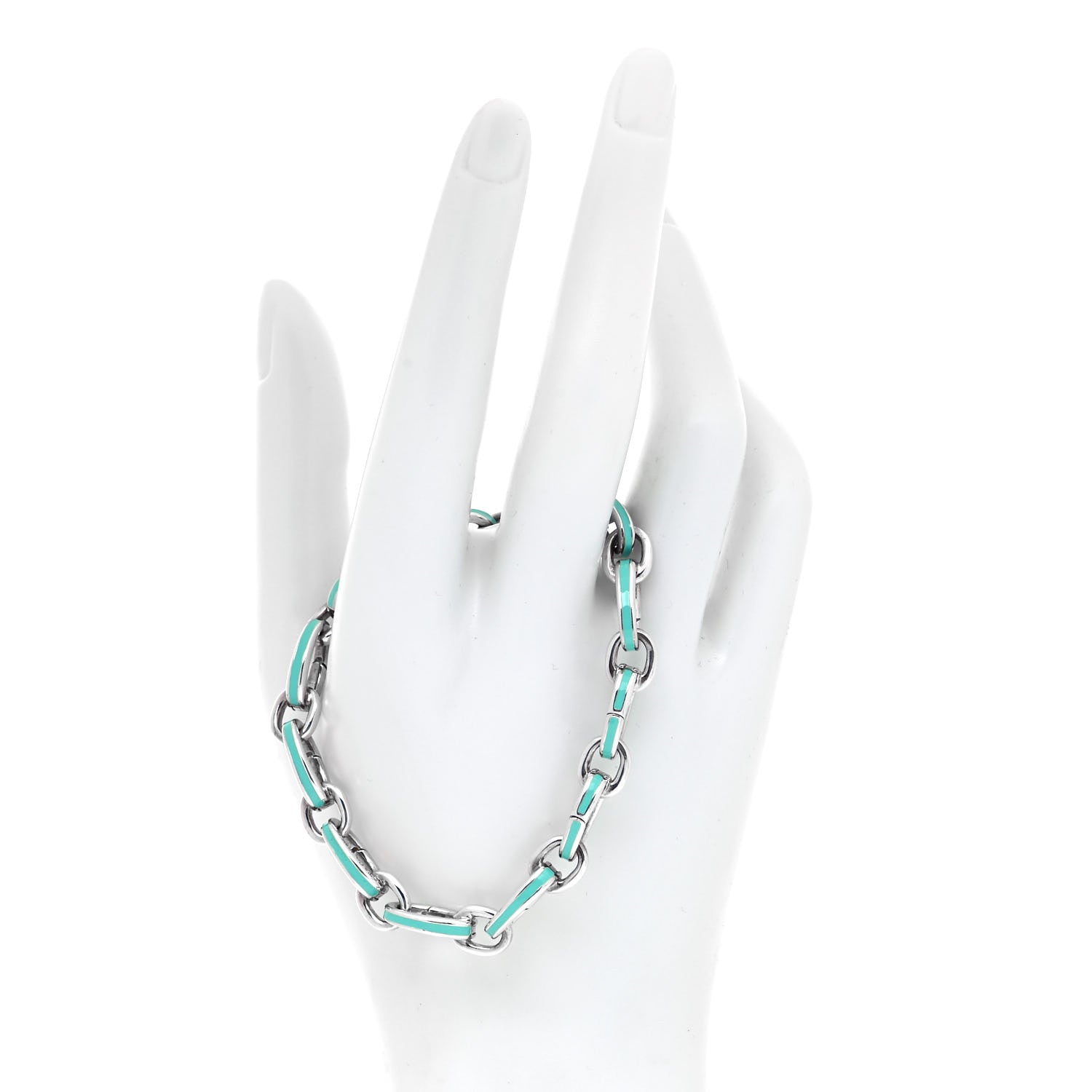 Tiffany Sterling Silver Enamel Clasping Link Bracelet Blue 2 of 5