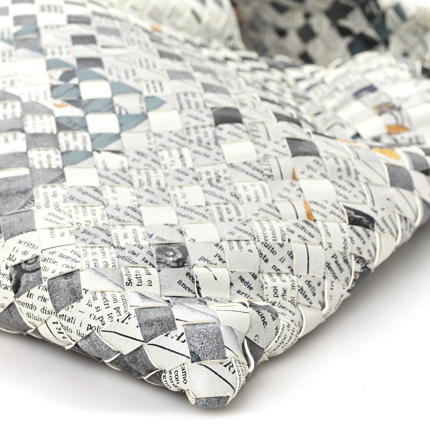 Bottega Veneta Calfskin Intrecciato Newspaper Print Large Hop Grey Black Multicolor 10 of 10