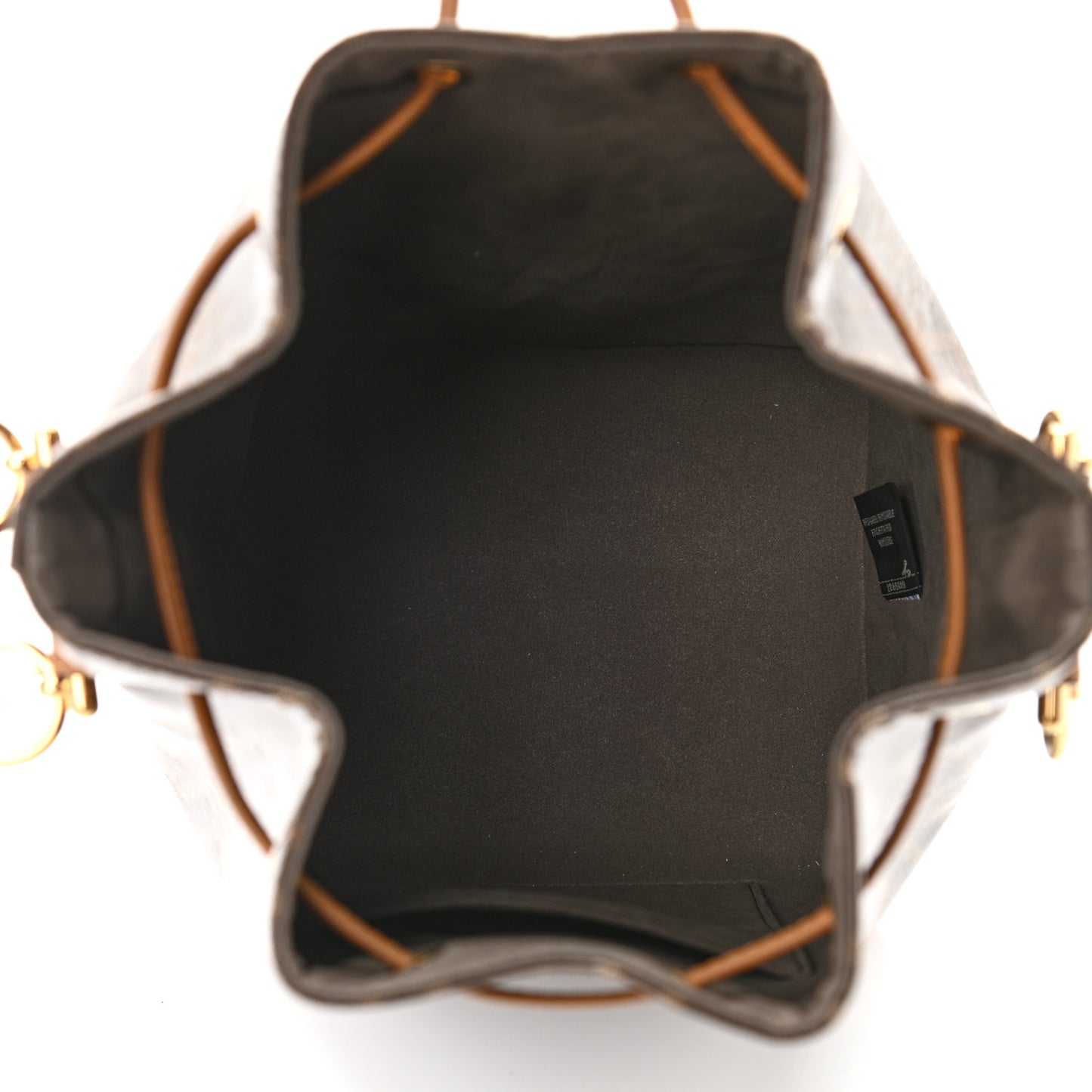 Glazed Fabric Vitello Grace F is Fendi FF 1974 Stamp Patch Grande Mon Tresor Bucket Bag Mogano Panna Nocciola