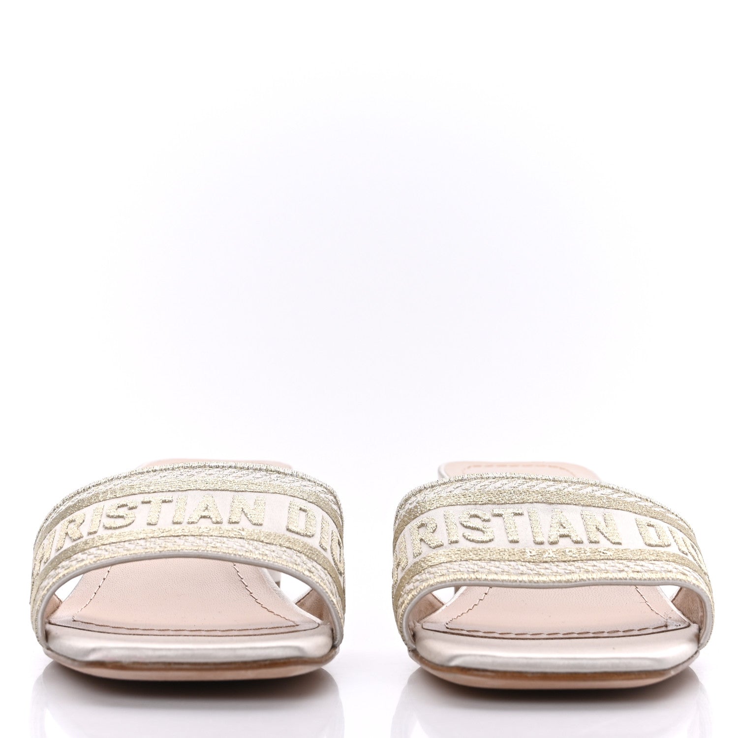 Christian Dior Metallic Satin Embroidered Dway 35mm Slide Sandals 38.5 Pale Gold 2 of 8