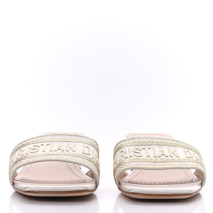 Christian Dior Metallic Satin Embroidered Dway 35mm Slide Sandals 38.5 Pale Gold 2 of 8