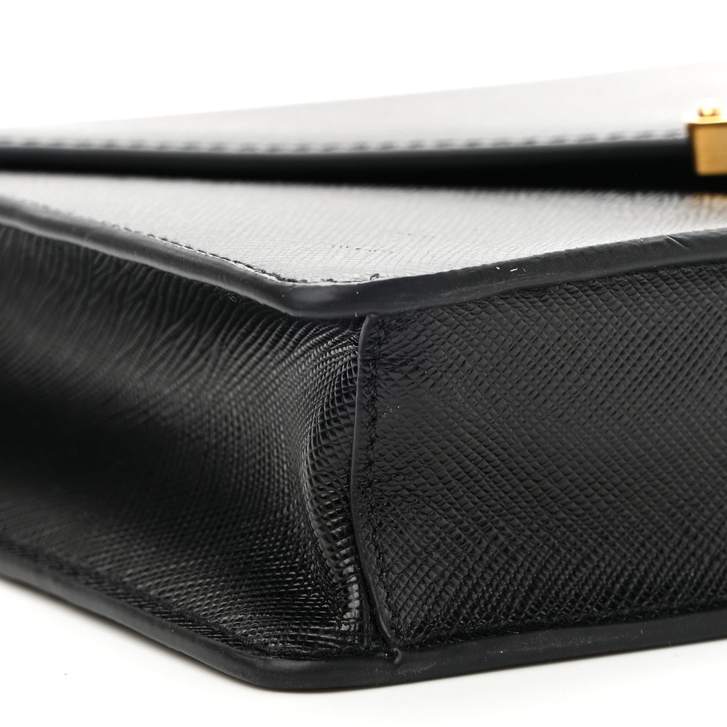 Saffiano Lux Metal Triangle Logo Mini Envelope Chain Shoulder Bag Black