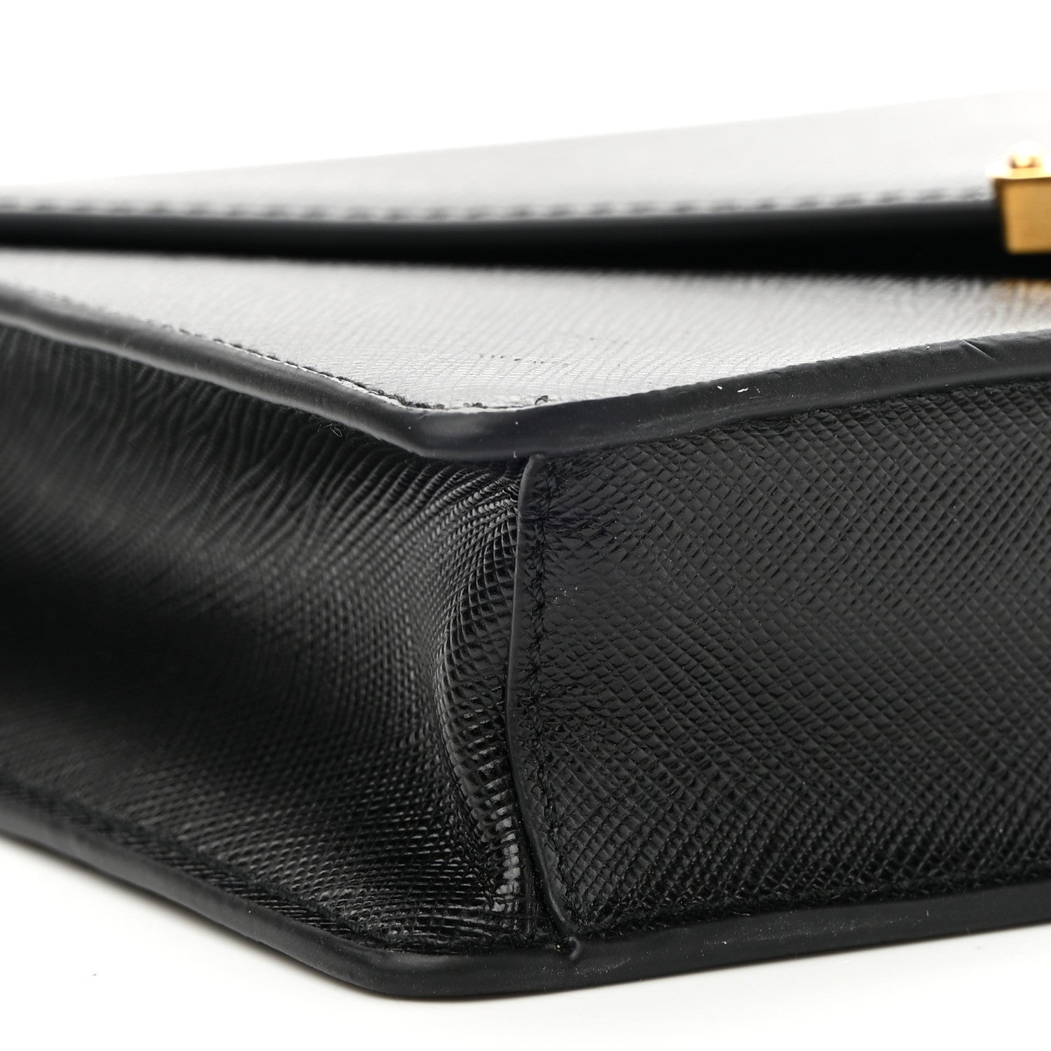 Prada Saffiano Lux Metal Triangle Logo Mini Envelope Chain Shoulder Bag Black 7 of 8