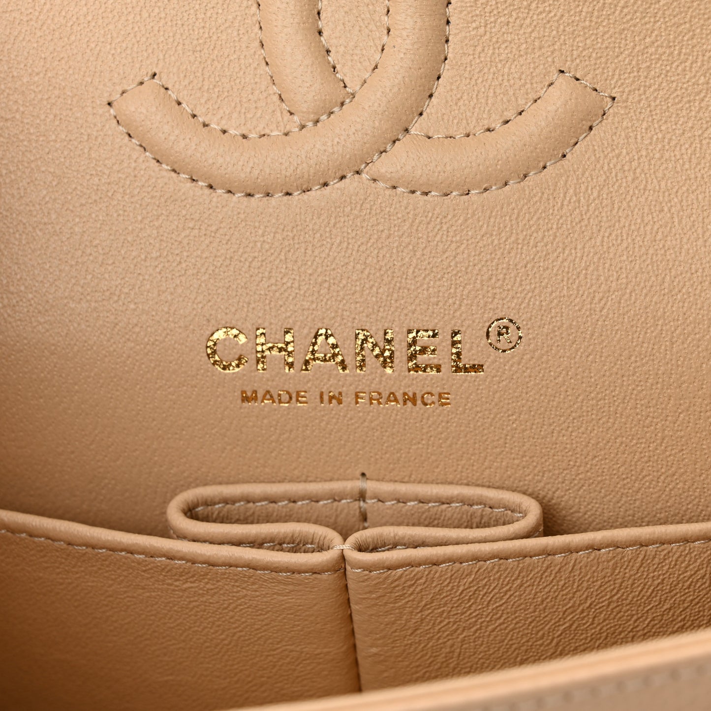 Caviar Quilted Small Double Flap Beige