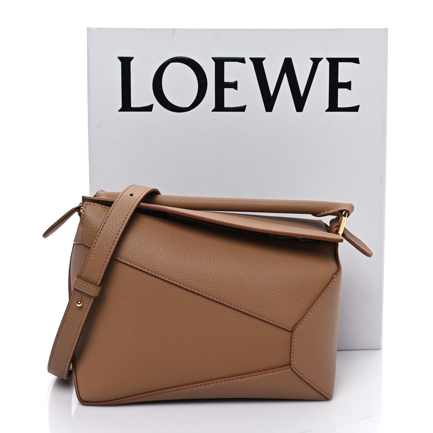 Grained Calfskin Small Puzzle Edge Bag Toffee