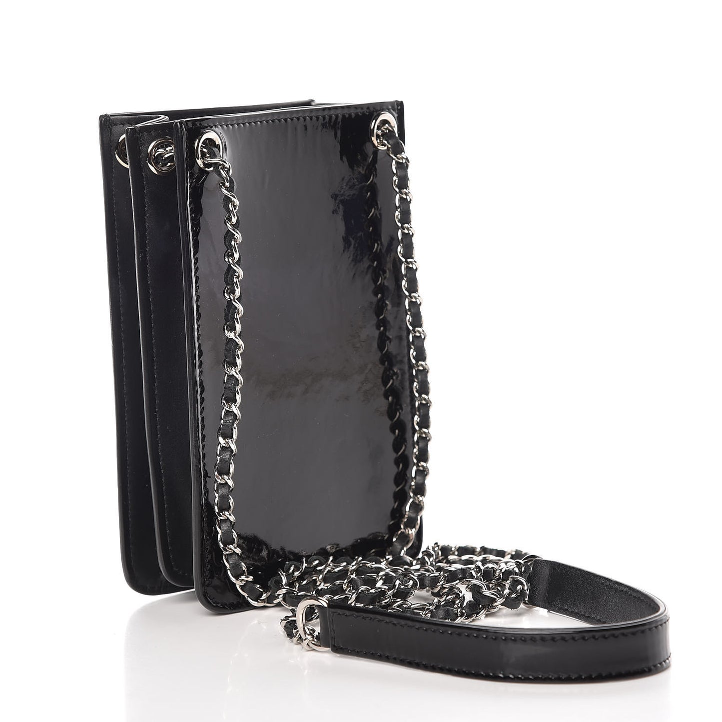 Patent CC Phone Holder Crossbody Black