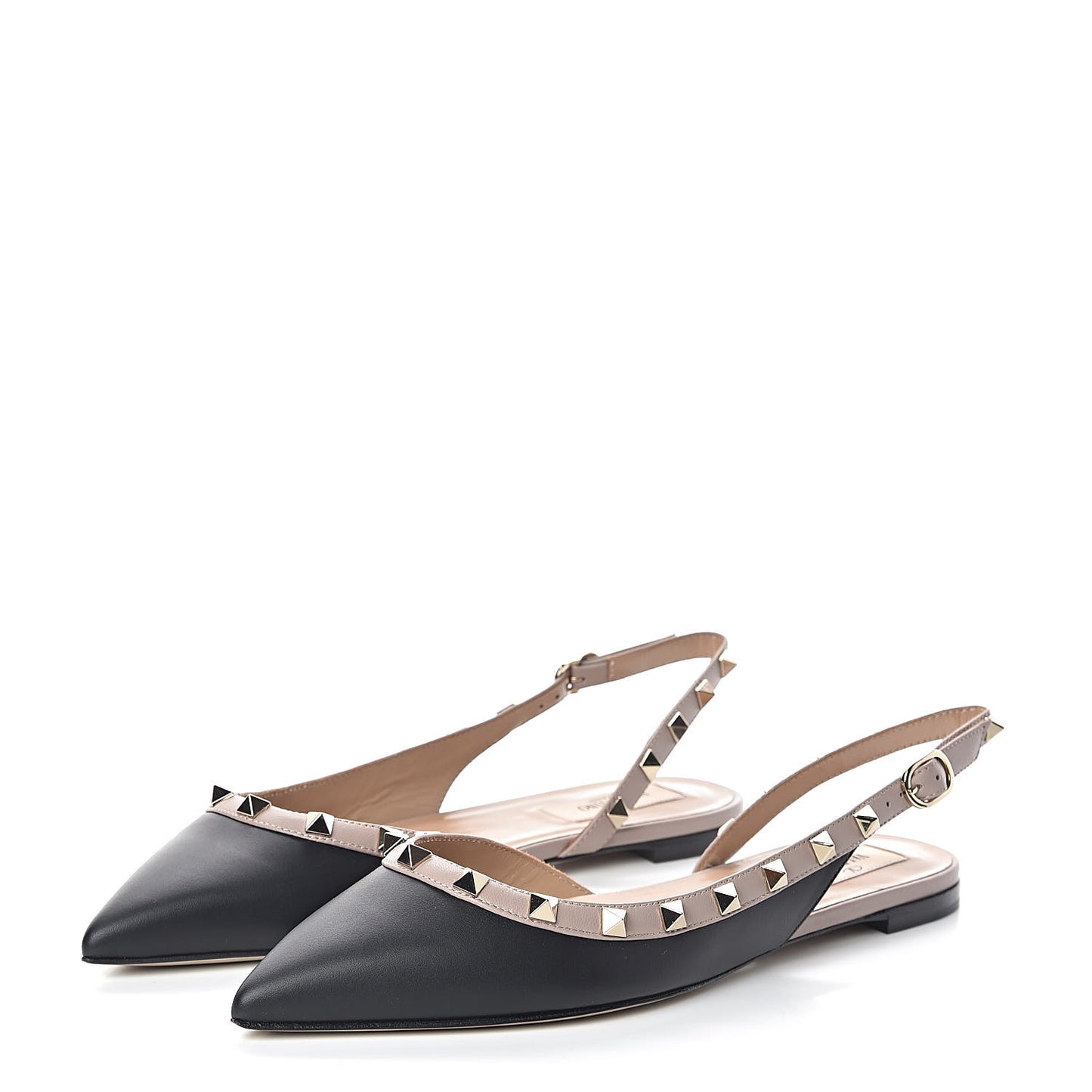 Nappa Rockstud Slingback Flats 37.5 Black Poudre