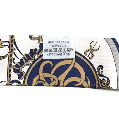 Hermes Silk Ex-Libris Twilly White Marine Gris 4 of 4