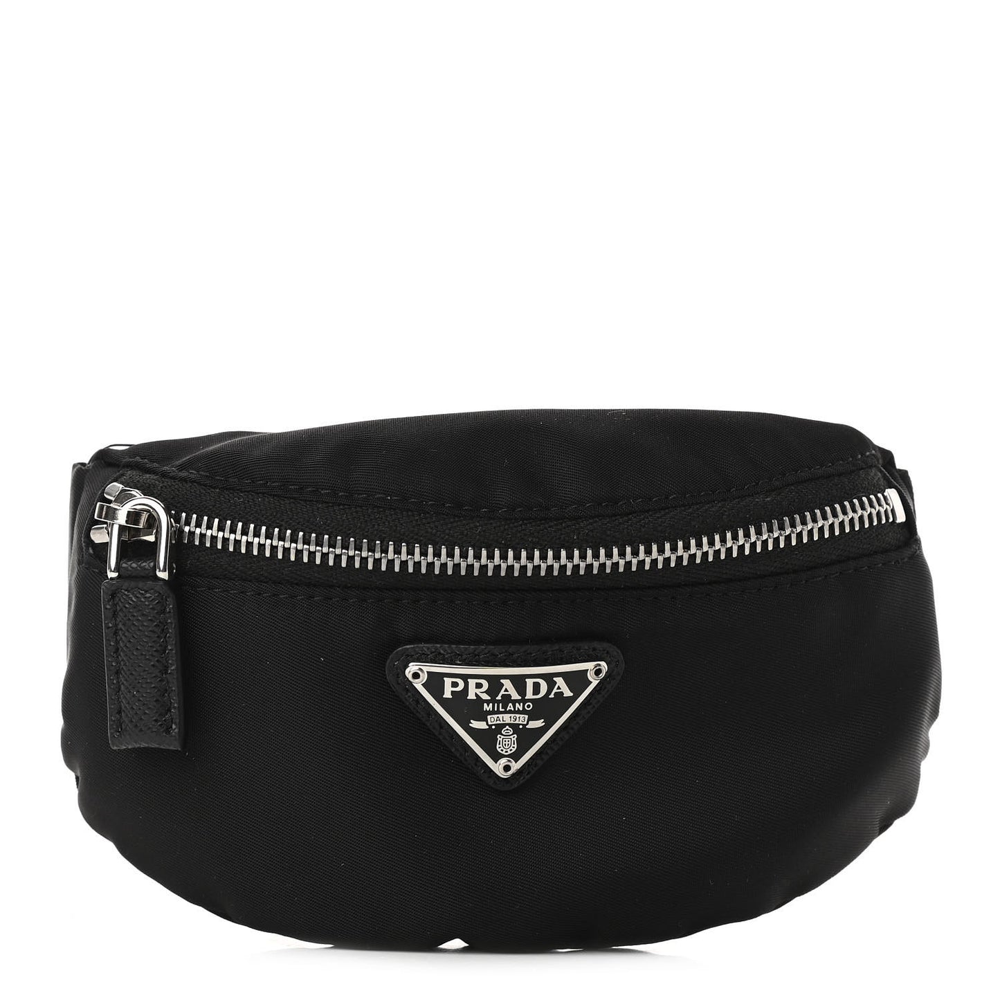 Re-Nylon Travel Saffiano Metal Triangle Logo Mini Arm Pouch Black