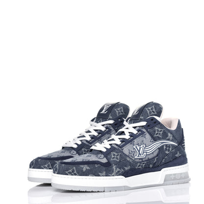 Louis Vuitton Monogram Denim Mens Trainer Sneakers 7 Blue 3 of 9