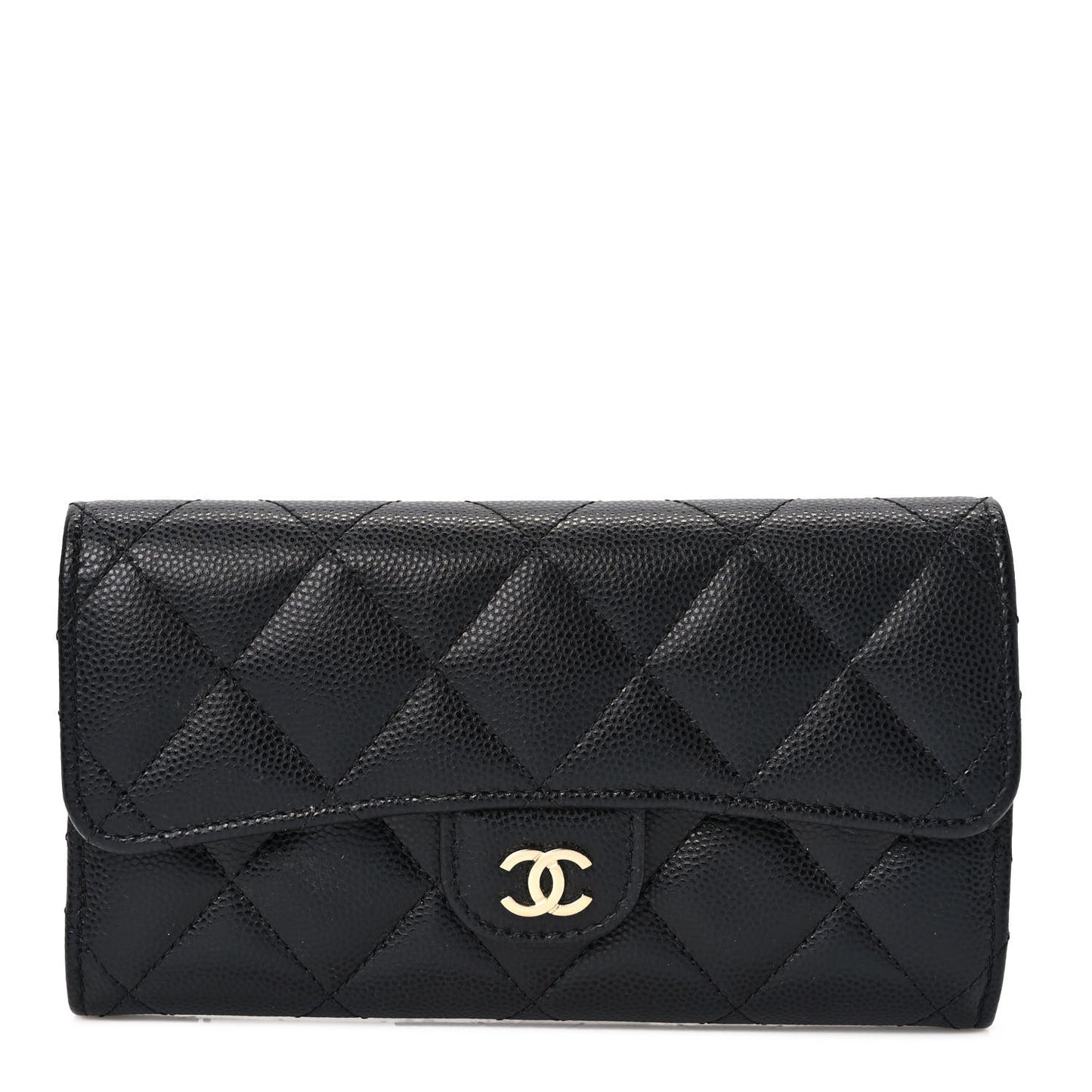 Caviar Quilted Medium Gusset Flap Wallet Black
