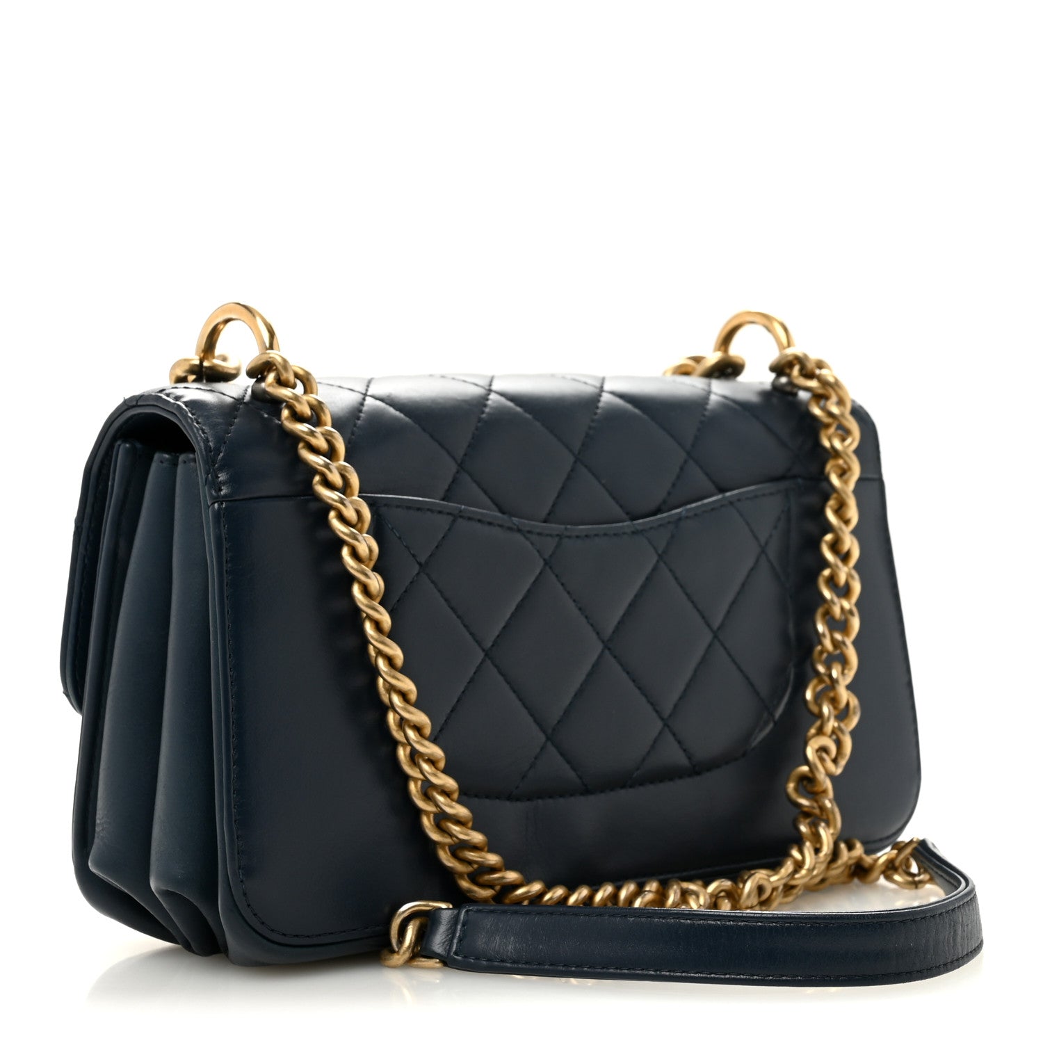 Chanel Glazed Calfskin Quilted Small Straight Lined Flap Blue 3 of 14