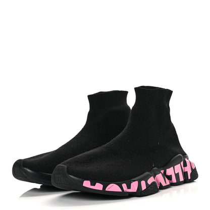 Balenciaga Recycled Knit Womens Speed Graffiti Sneakers 40 Black Pink 3 of 7