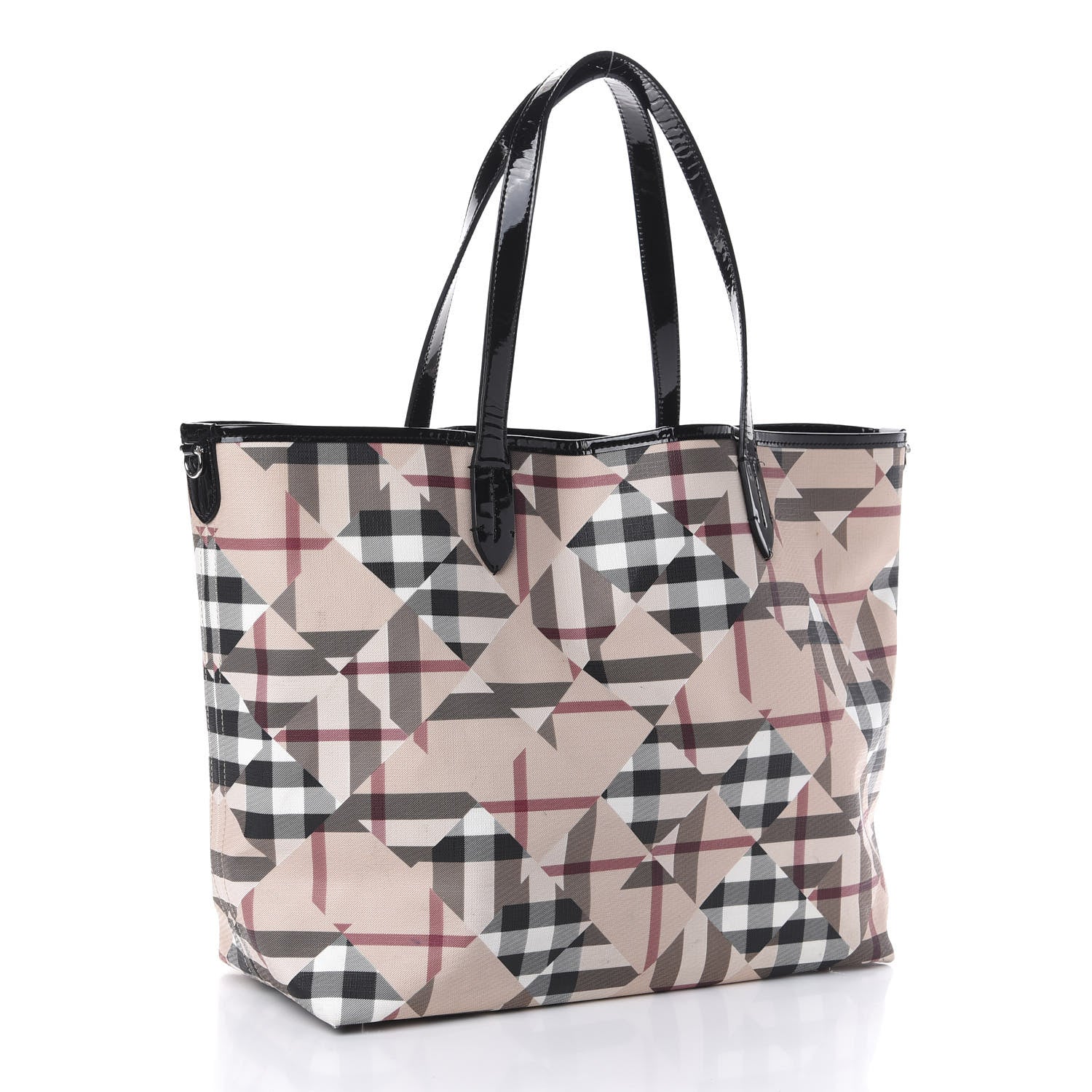 Burberry Patent Trim Patchwork Check Tote Black 3 of 9