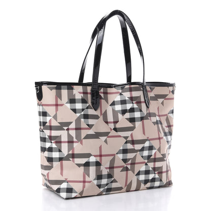 Burberry Patent Trim Patchwork Check Tote Black 3 of 9