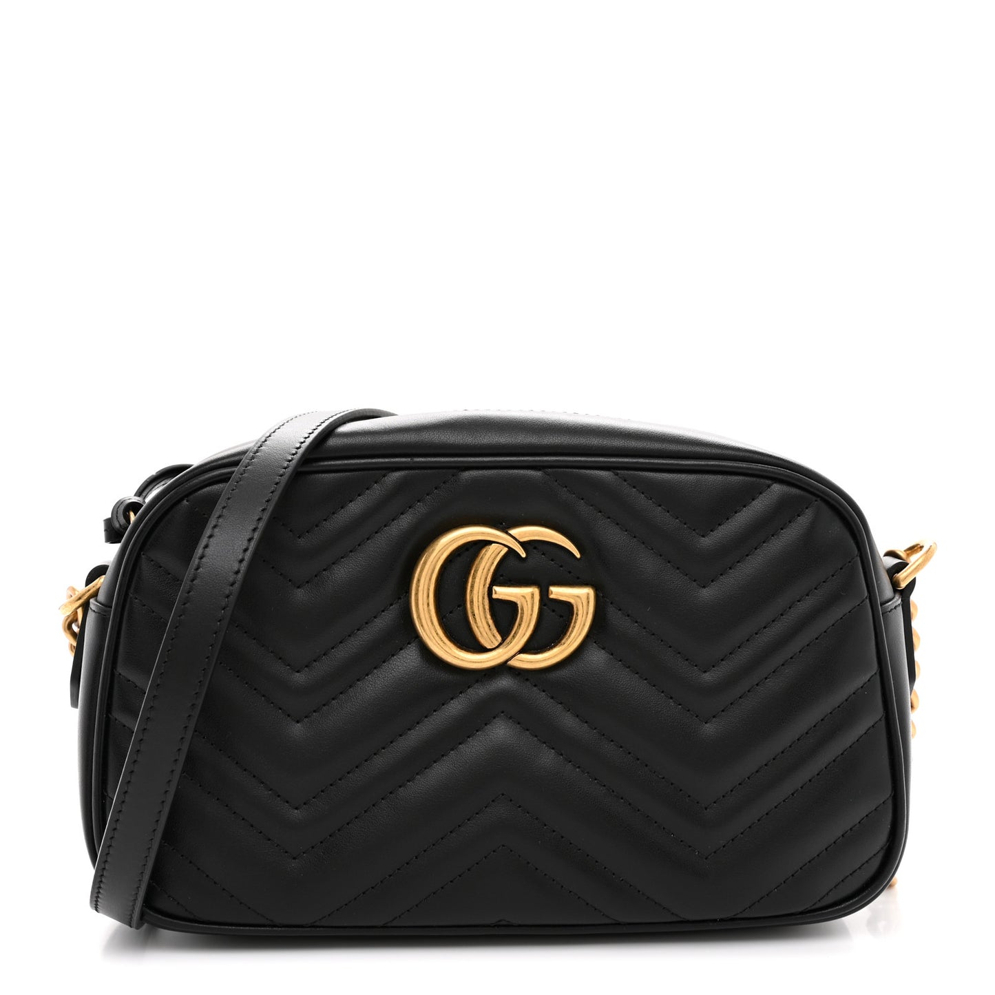 Calfskin Matelasse Small GG Marmont Chain Shoulder Bag Black