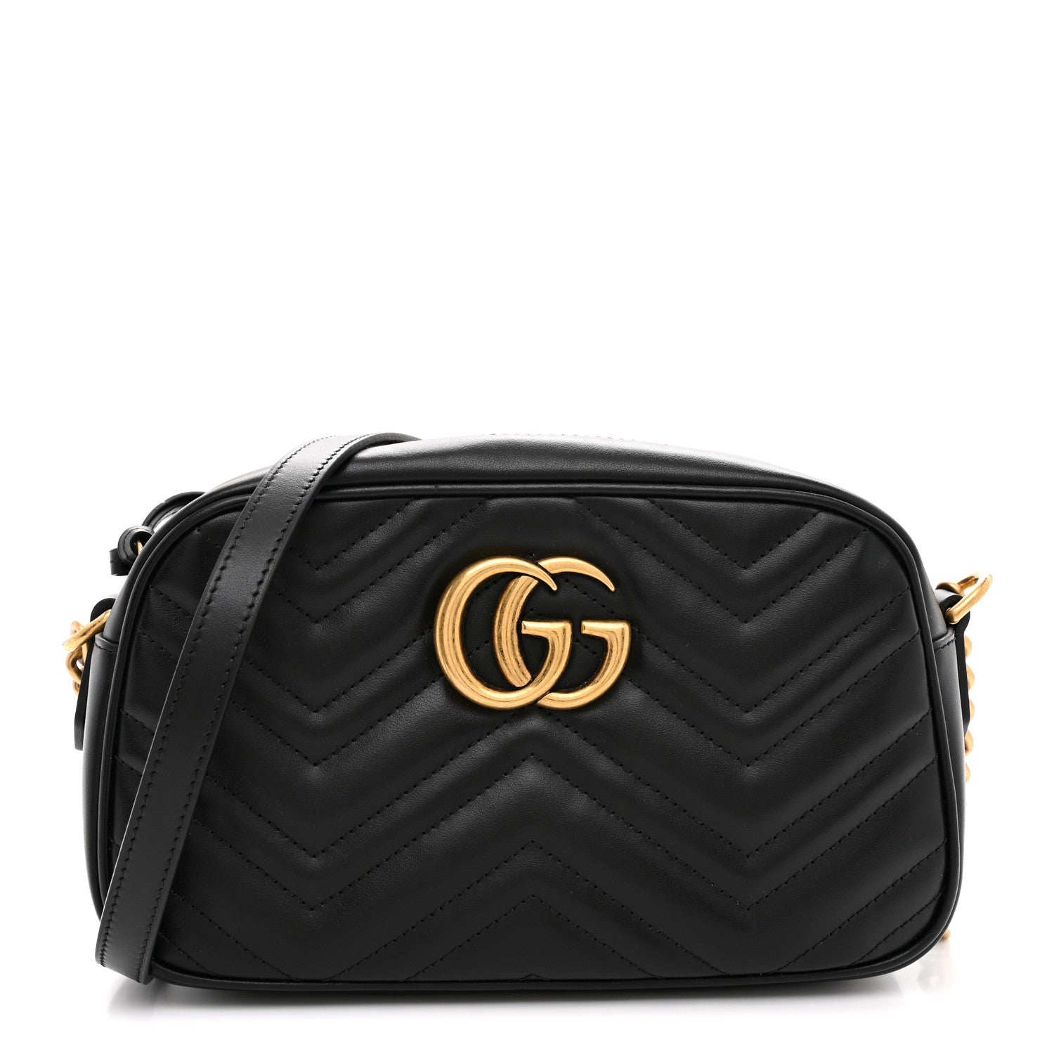 Gucci Calfskin Matelasse Small GG Marmont Chain Shoulder Bag Black 1 of 11