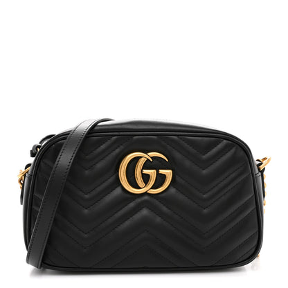 Gucci Calfskin Matelasse Small GG Marmont Chain Shoulder Bag Black 1 of 11