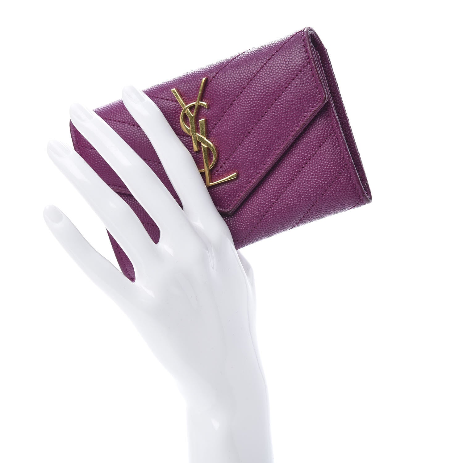 Saint Laurent Grain De Poudre Matelasse Chevron Small Monogram Envelope Wallet Dark Grape 2 of 10