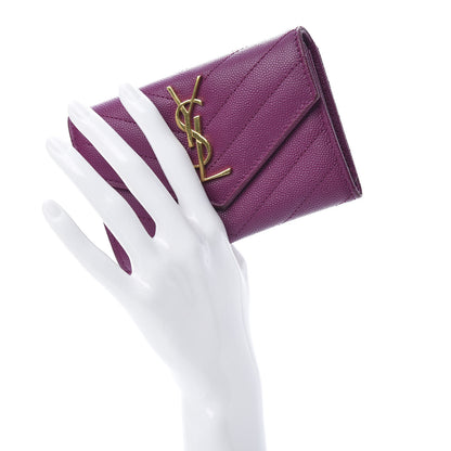 Saint Laurent Grain De Poudre Matelasse Chevron Small Monogram Envelope Wallet Dark Grape 2 of 10