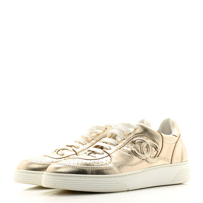 Chanel Laminated Calfskin CC Womens Sneakers 38 Golden 3 of 11