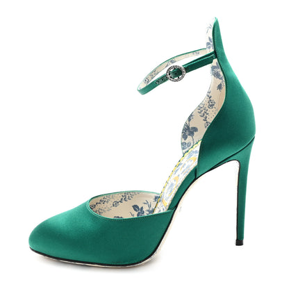 Gucci Satin Daisy Ankle Strap d'Orsay 105 Pumps 39 Emerald Green 1 of 9