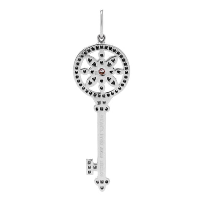 Tiffany Platinum 18K Rose Gold Pink Diamond Daisy Key Pendant 4 of 5