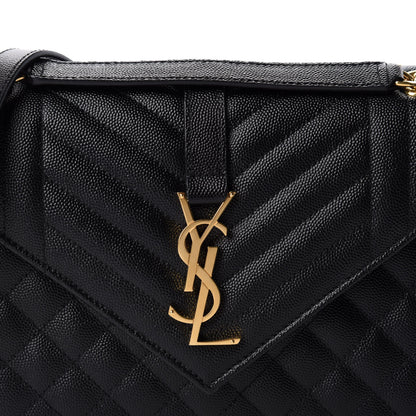 Saint Laurent Grain De Poudre Textured Mixed Matelasse Triquilt Medium Monogram Satchel Black 10 of 11