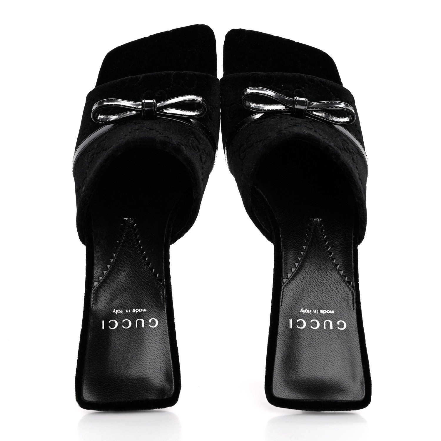 Gucci New Velvet Ashmir Regent Calfskin GG Monogram Square Toe Bow 45mm Slide Sandals 35.5 Black 2 of 10