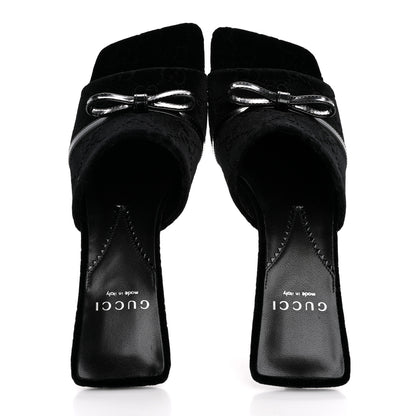 Gucci New Velvet Ashmir Regent Calfskin GG Monogram Square Toe Bow 45mm Slide Sandals 35.5 Black 2 of 10