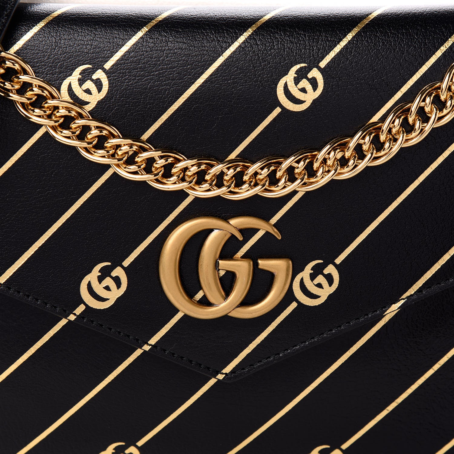 Gucci Calfskin Diagonal GG Medium Thiara Double Envelope Shoulder Bag Black White 8 of 10