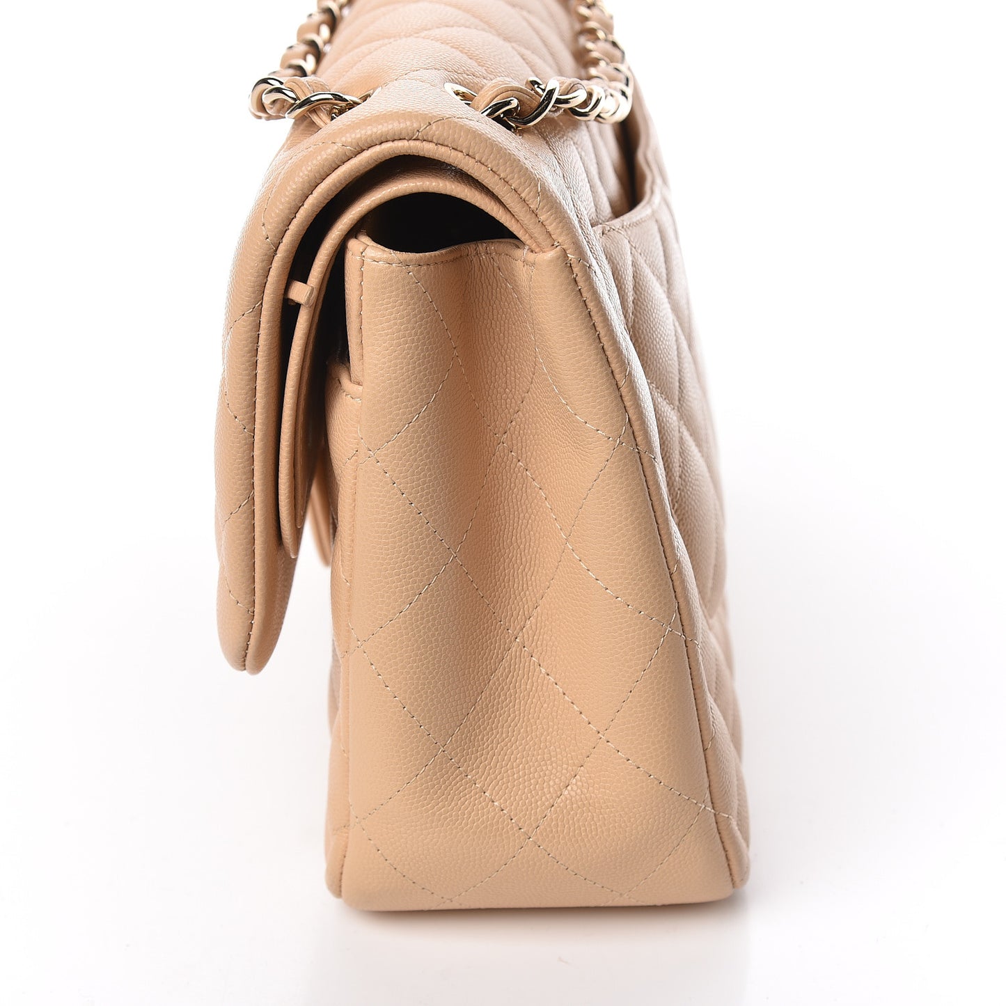 Caviar Quilted Jumbo Double Flap Light Beige