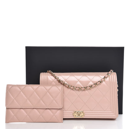 Chanel Iridescent Calfskin Quilted Boy Wallet on Removable Chain Light Pink 10 of 10