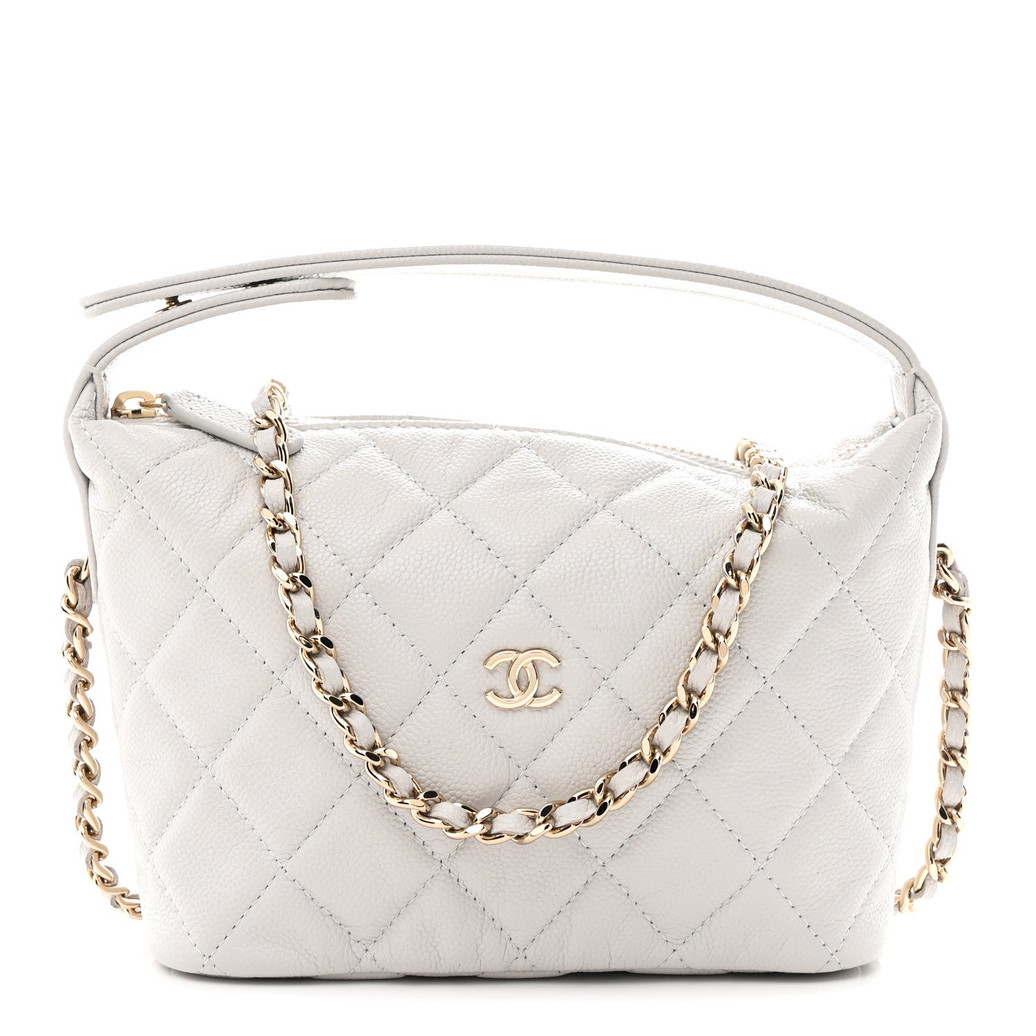 Chanel Shiny Caviar Quilted Hobo Clutch With Chain Light Grey 1 of 10