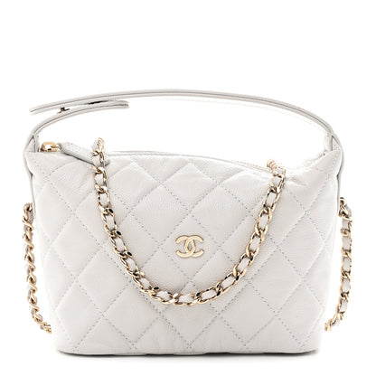 Chanel Shiny Caviar Quilted Hobo Clutch With Chain Light Grey 1 of 10